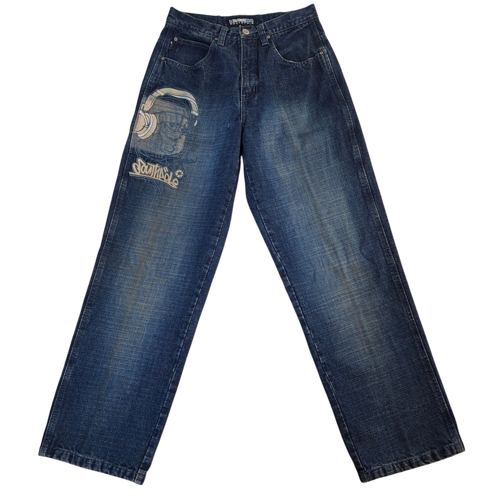 Vintage Southpole Relaxed Fit Graphic Denim Jeans Blue Mens 30 Hip Hop Y2K